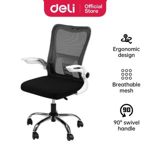Deli Office Chair / Kursi Kantor / Kursi Kerja Desain Ergonomis Sangat Nyaman E4928 E4929 Furniture Sandaran - Black